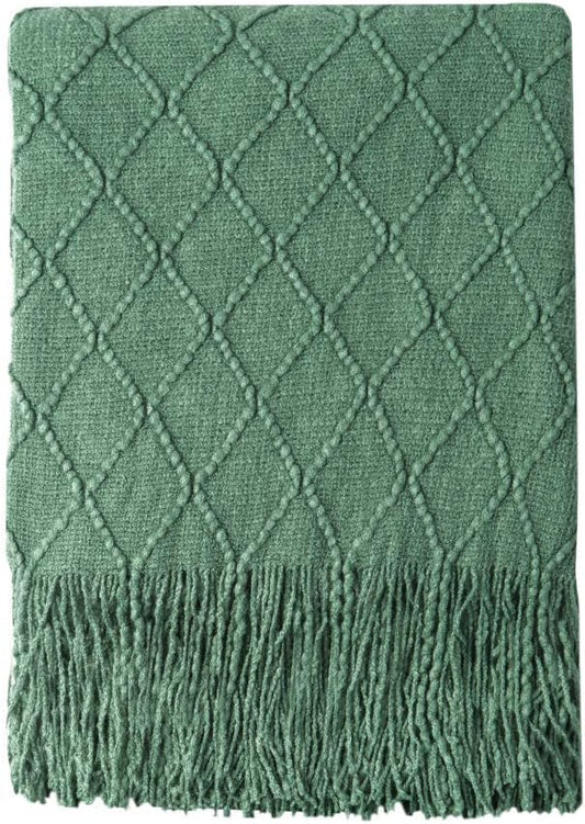 BOURINA Green Throw Blanket 60x80 Inches Throw Textured Solid Soft Sofa Throw by BOURINA