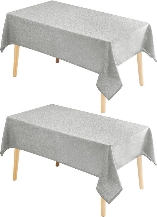 Hiasan 2 Pack Faux Linen Rectangle Tablecloth - Wrinkle and Stain Resistant Washable Table Cloth for Kitchen Dining Room Holiday Table Cover for Party Dinner, Light Grey, 54 x 80 Inch