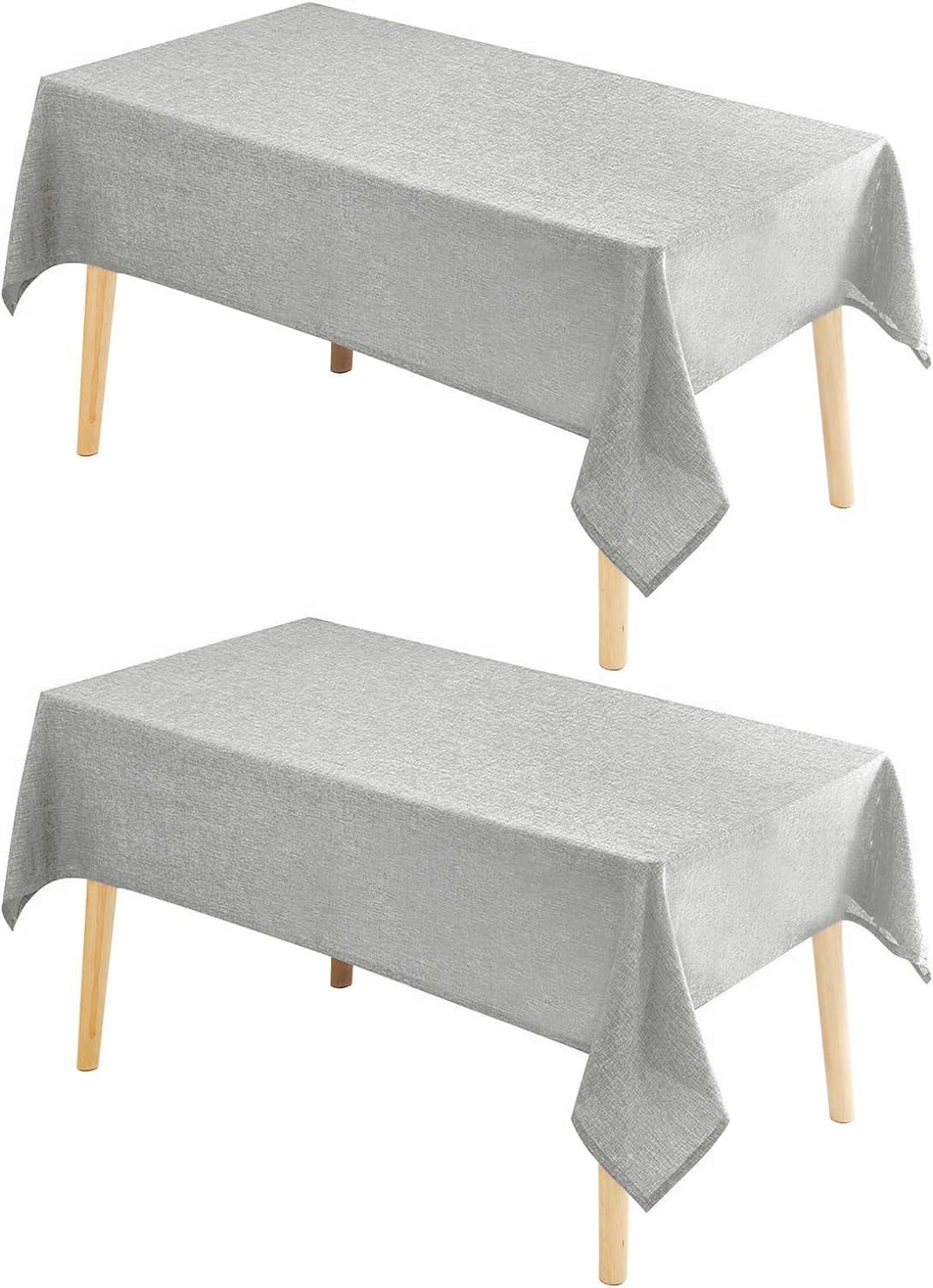 Hiasan 2 Pack Faux Linen Rectangle Tablecloth - Wrinkle and Stain Resistant Washable Table Cloth for Kitchen Dining Room Holiday Dinner, Light Grey, 70 x 90 Inch