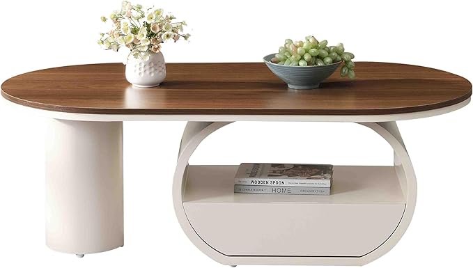 Modern Oval Coffee Table, 47.24" Brown Wood Top Coffee Table - Image 4