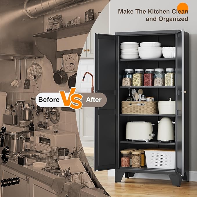 Yizosh Metal Pantry Cabinet, Tall Kitchen Pantry Storage Cabinet - Image 7