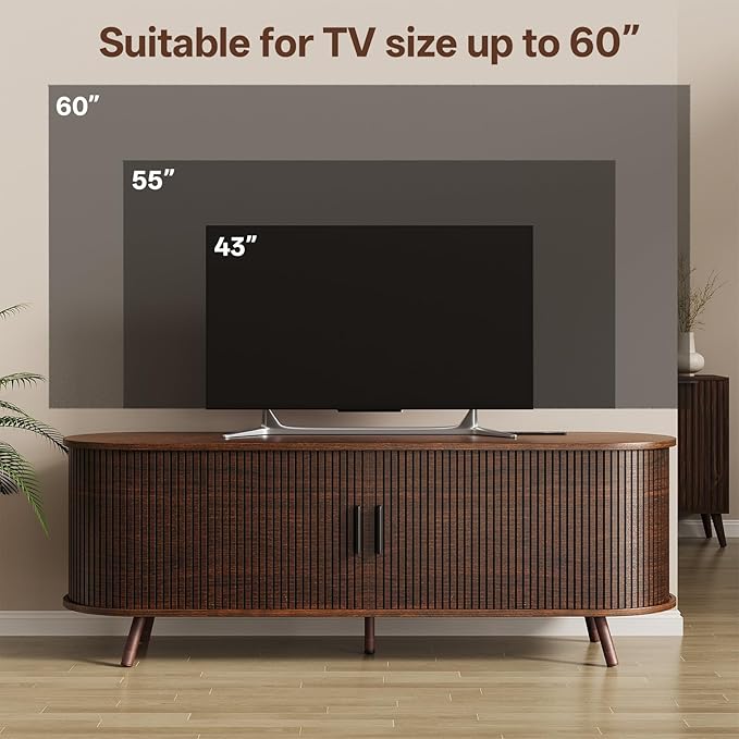 55 inch TV Stand with Power Outlet, Fluted Entertainment Center - Image 6