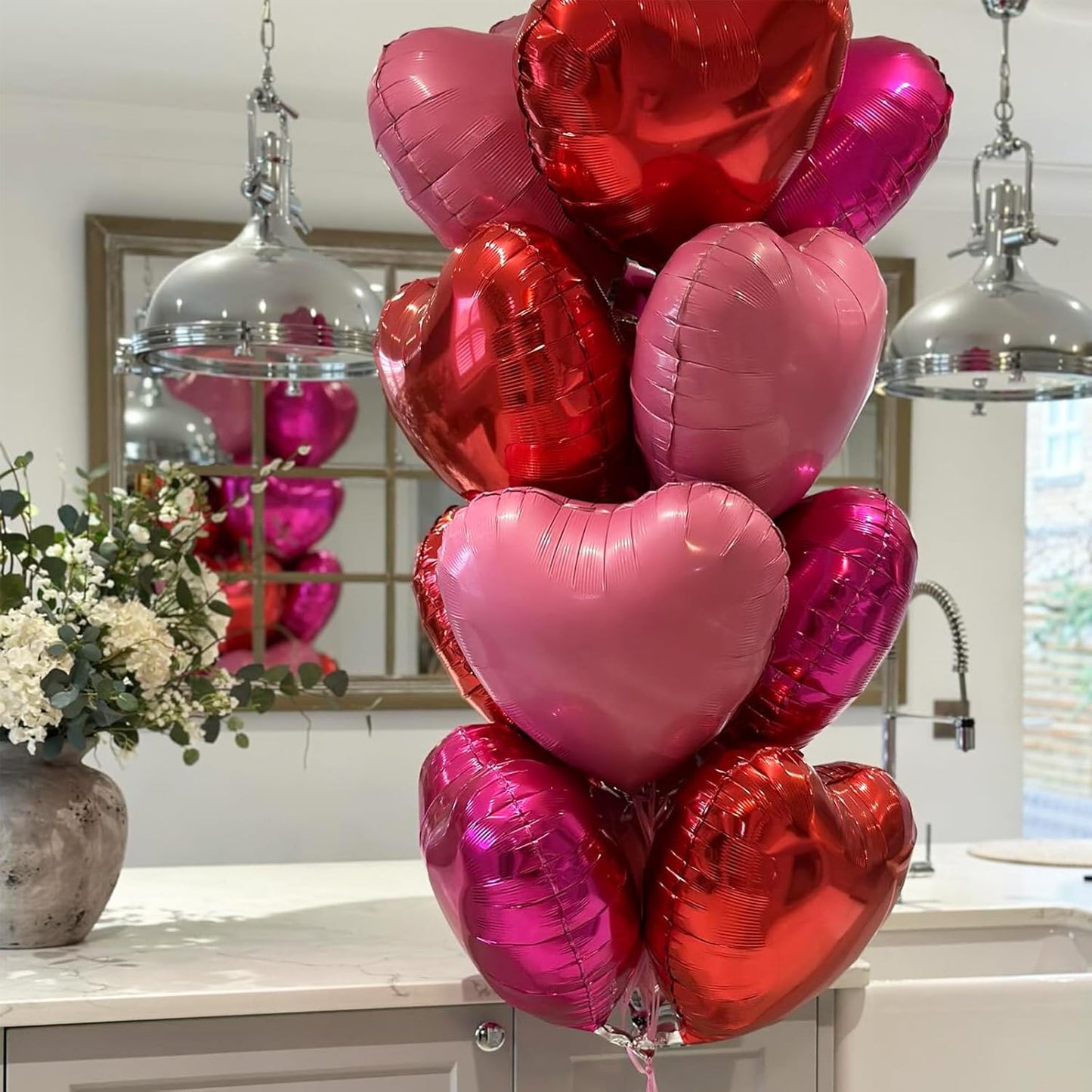 TAOYE Hot Pink Foil Heart Balloons, 18 Inch 12 Pcs Red and Pink Mylar Heart Shape Balloons Large Hot Pink Light Pink and Red Heart Balloons Party Decoration for Birthday Weding Anniversary Valentine