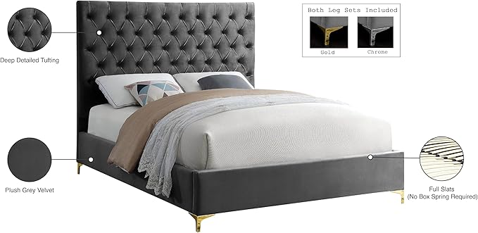Meridian Furniture Cruz Collection Modern | Contemporary Velvet Upholstered Bed - Image 10