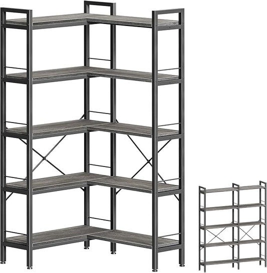 Huuger 5 Tier Bookshelf, L Shaped Corner Bookshelf by Huuger