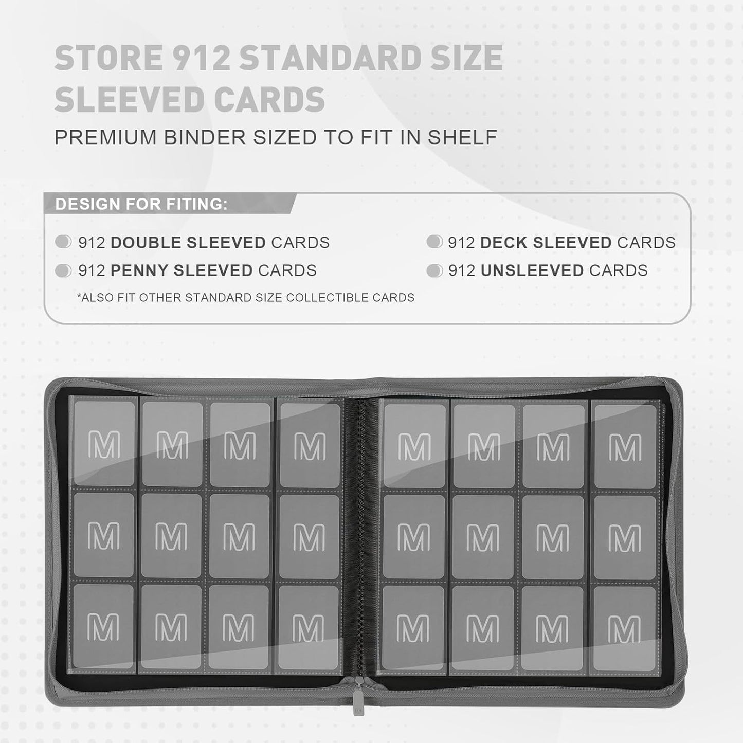 Premium Card Binder 12 Pocket for 720 Pockets Trading Card Binder, PU Zipper Card Collection Album, Sturdy Side-Loading Card Book Holder for MTG, TCG, Game Cards, Sports Cards