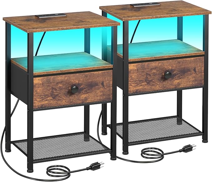 LOAKEKEL Night Stand Set 2, LED Nightstand by LOAKEKEL
