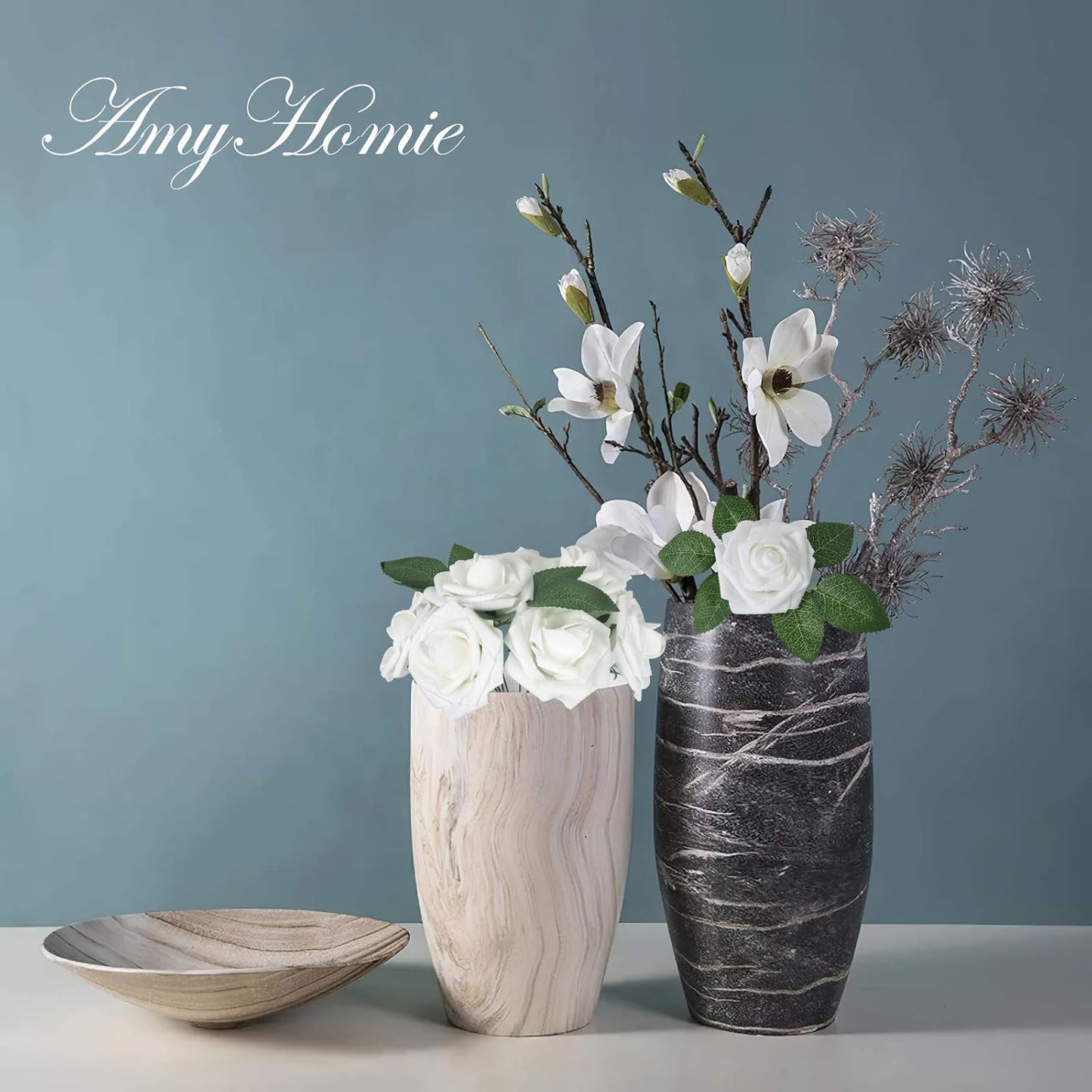 AmyHomie Artificial Flowers White Rose 100pcs Real Looking Fake Roses w/Stem for DIY Wedding Bouquets Centerpieces Arrangements Party Baby Shower Home Decorations