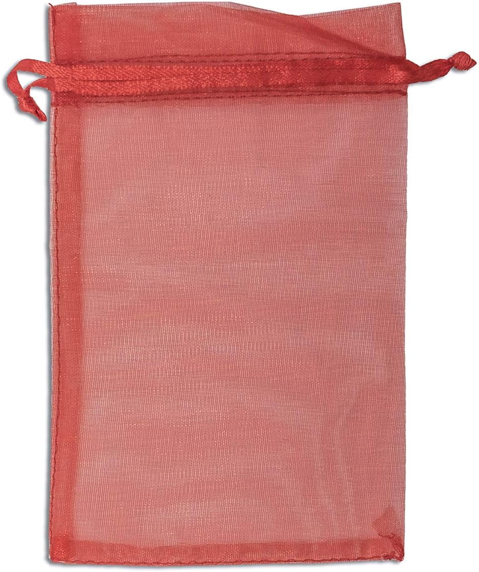 TheDisplayGuys 48-Pack 4x6 Red Sheer Organza Gift Bags with Drawstring, Goodie Bags for Jewelry, Candy Bags, Treat Bags, Wedding Favors Small Mesh Bags