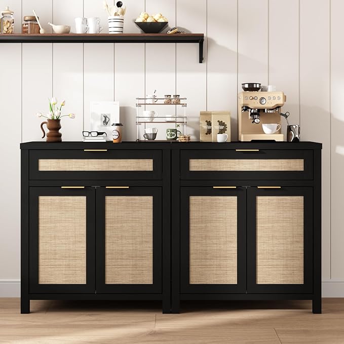 HOKYHOKY Rattan Sideboard Buffet Cabinet Set of 3, Boho Storage Cabinet - Image 7