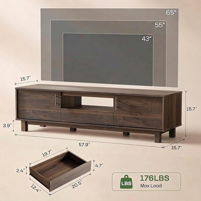 Marsail Mid Century Modern TV Stand up to 65 Inches, Fluted Entertainment Center - Image 2
