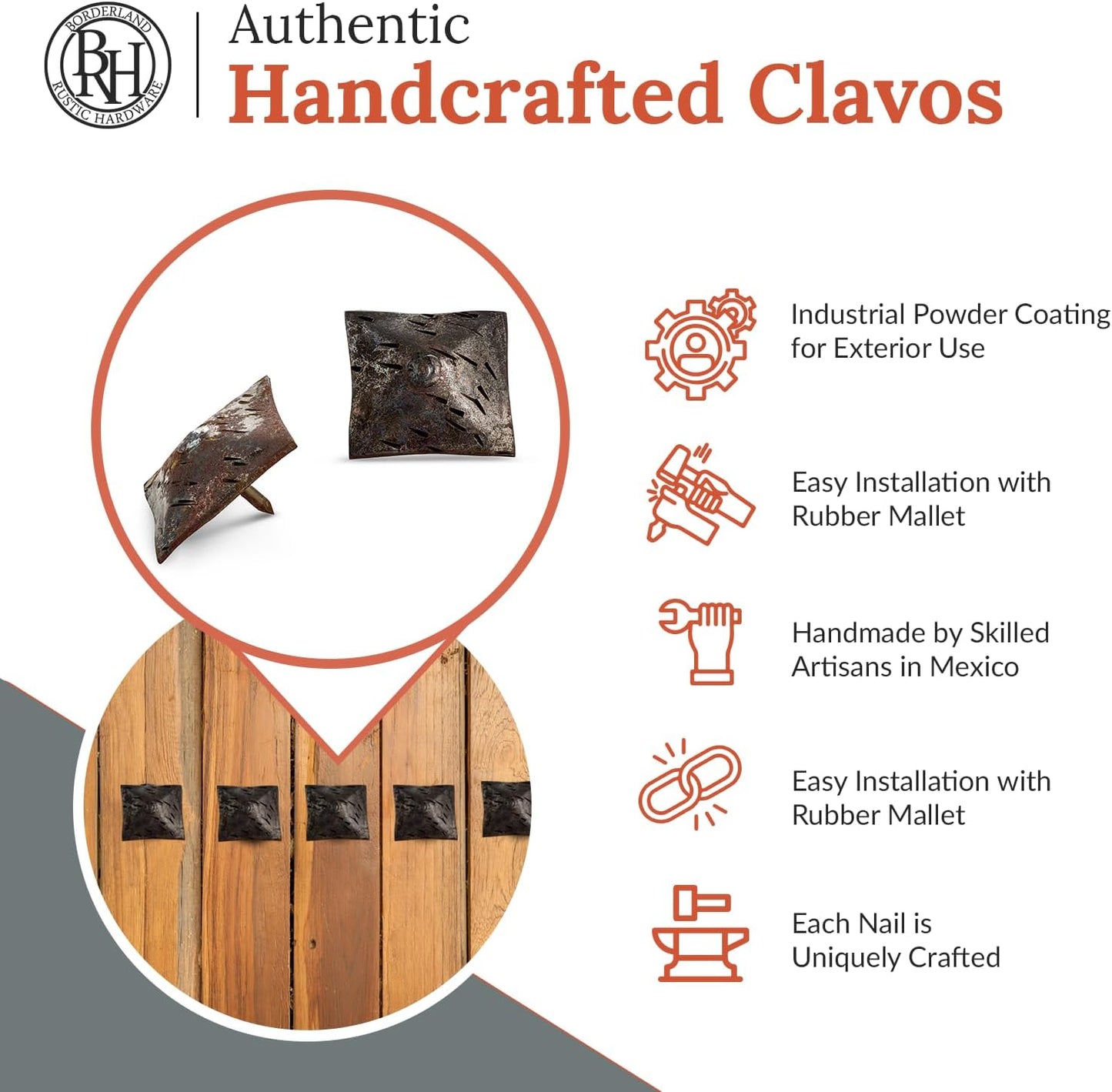 100 Pack 1.5" Square Head Iron Clavos Decorative Nails – Unfinished – Handmade Rustic Square Fasteners for Farmhouse Shutters, Faux Wood, Barn Doors, Shutters, and Gates – Ornamental Wood Accent