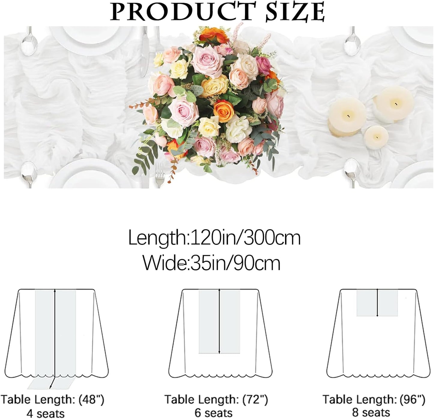 16PCS White Cheesecloth Table Runner 10FT 35x120Inch Boho Gauze Cloth Long Rustic Sheer for Wedding Party Baby Bridal Shower Decor