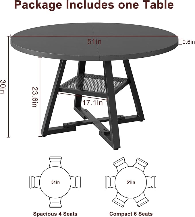 Jocoevol 51'' Round Dining Table, Kitchen Dining Room Circle Dinner Pedestal - Image 2