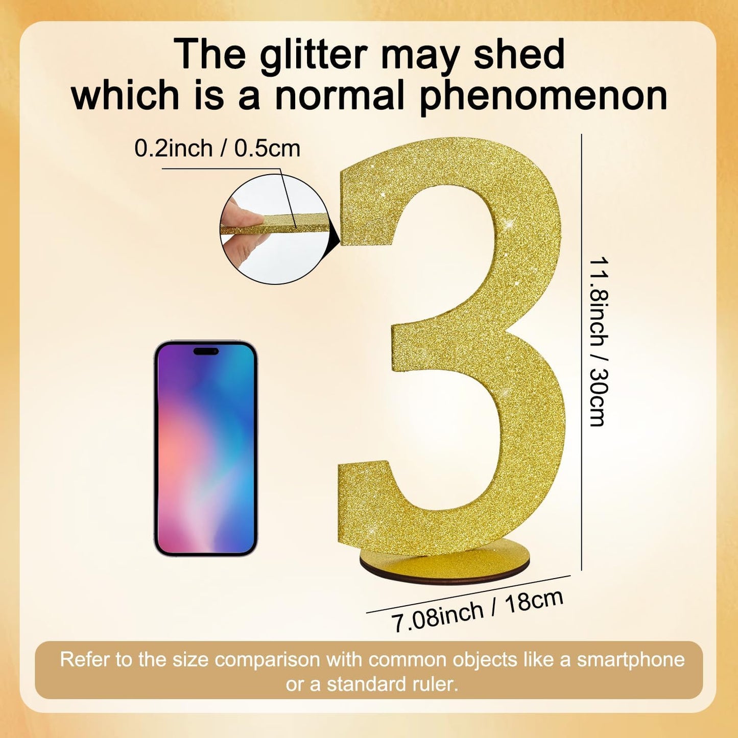 TONIFUL 11.8 Inch Gold Glitter Numbers Table Centerpieces 0-9 Birthday Party Decorations,Shining Gold Digital 3 for Birthday Party,Wedding,Bridal Shower,Engagement,Photo Shoot,Anniversary