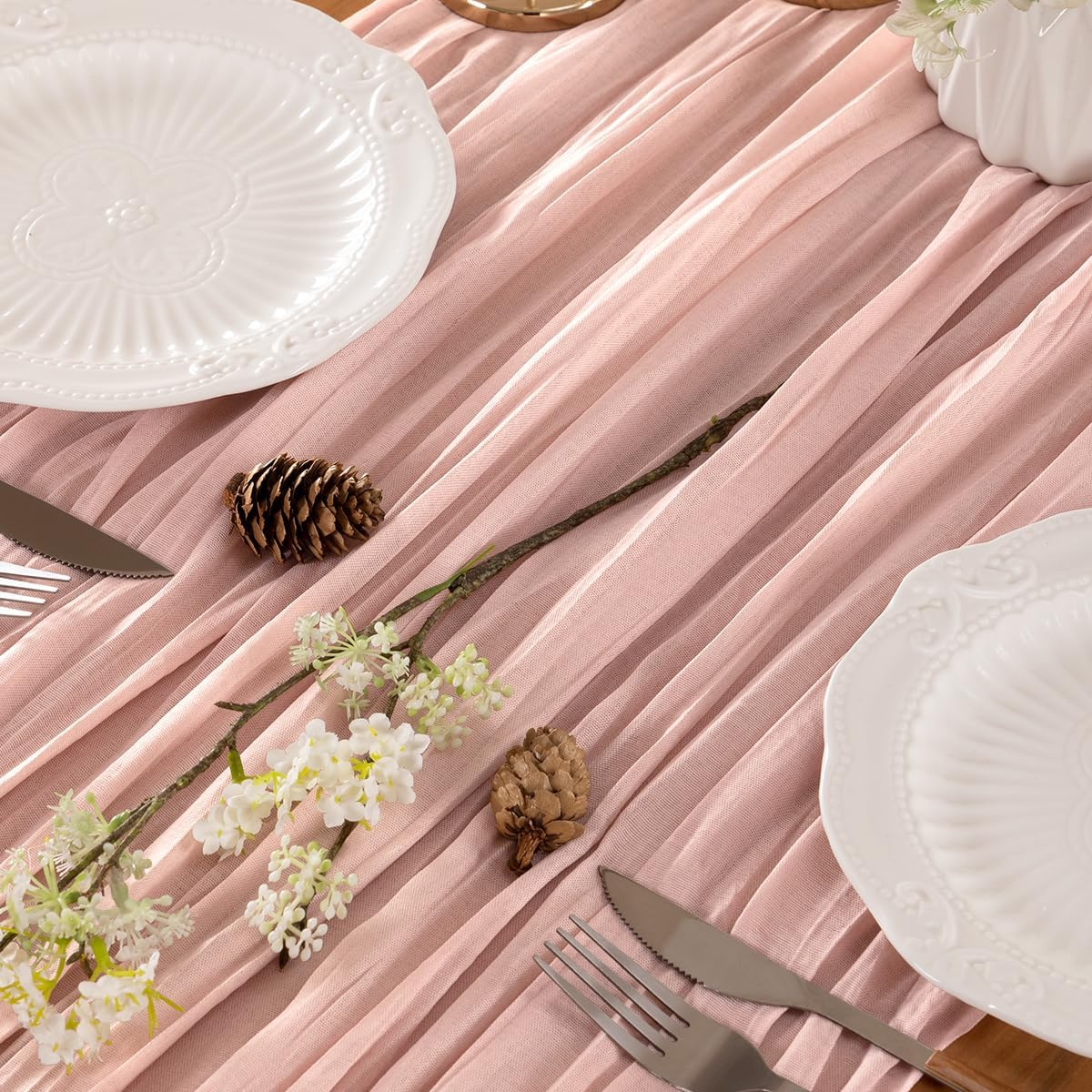 Dusty Pink Table Runner Cheesecloth Table Runner 4 Pack 14FT Farmhouse Table Runners 160 Inches Fall Table Decor Dining Room Centerpiece Wedding Boho Baby Shower Birthday