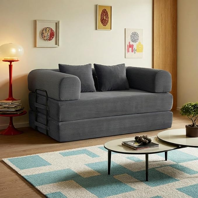 59in Convertible Sofa Bed, Corduroy Boneless Couch Bed, Futon Sleeper Sofa Pull - Image 7