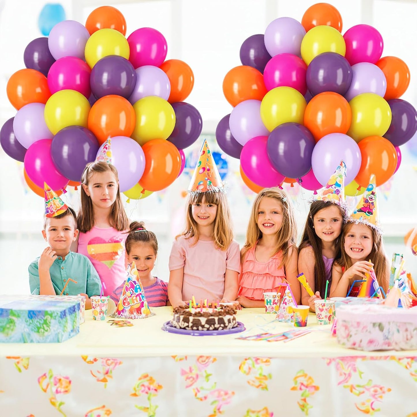 Rainbow Balloon Set, 60Pcs 12 Inch Lavender Macaron Pastel Purple Yellow Orange Neon Fuchsia Hot Pink Colorful Balloons Birthday Decor for Hawaiian Fiesta Princess Party Baby Bridal Shower Decorations