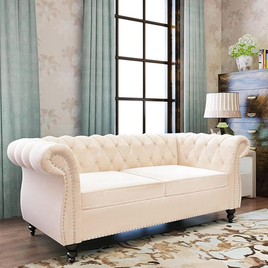Mid-Century 2 Seater Sofa, Velvet Loveseat by YUCHIATHSoulFurniture