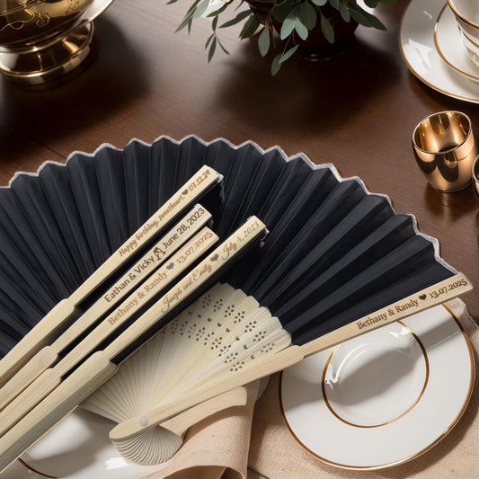 3Pcs Personalized Silk Fans Folding Hand Fan, Custom Wedding Bridal Party Favors, Summer Wedding Bride, Wedding Gift, Thank You Gift (Black)