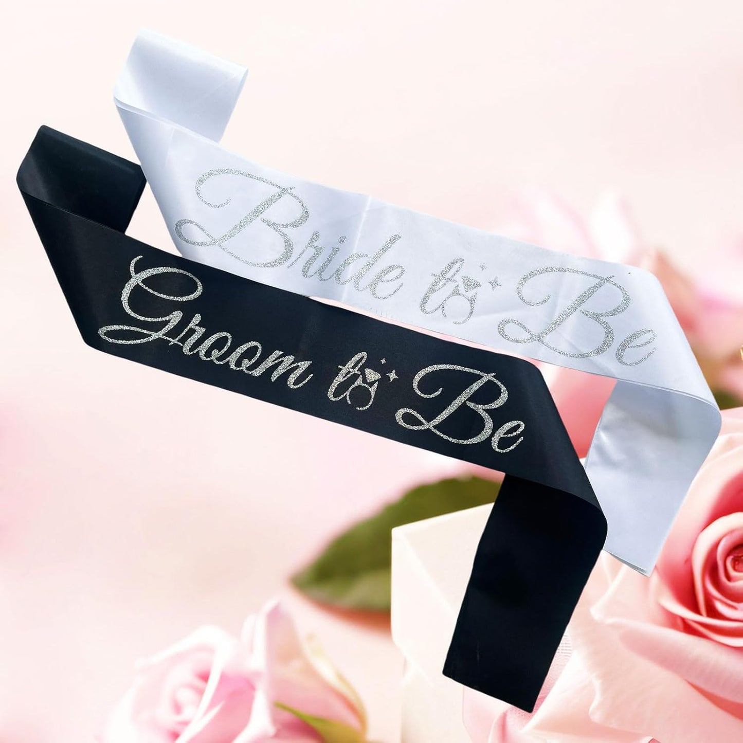 Bride Sash Bachelorette Party Bride and Groom to Be Sash for Bridal Shower Wedding Hen Party Decorations Engagement Gifts,White Silver