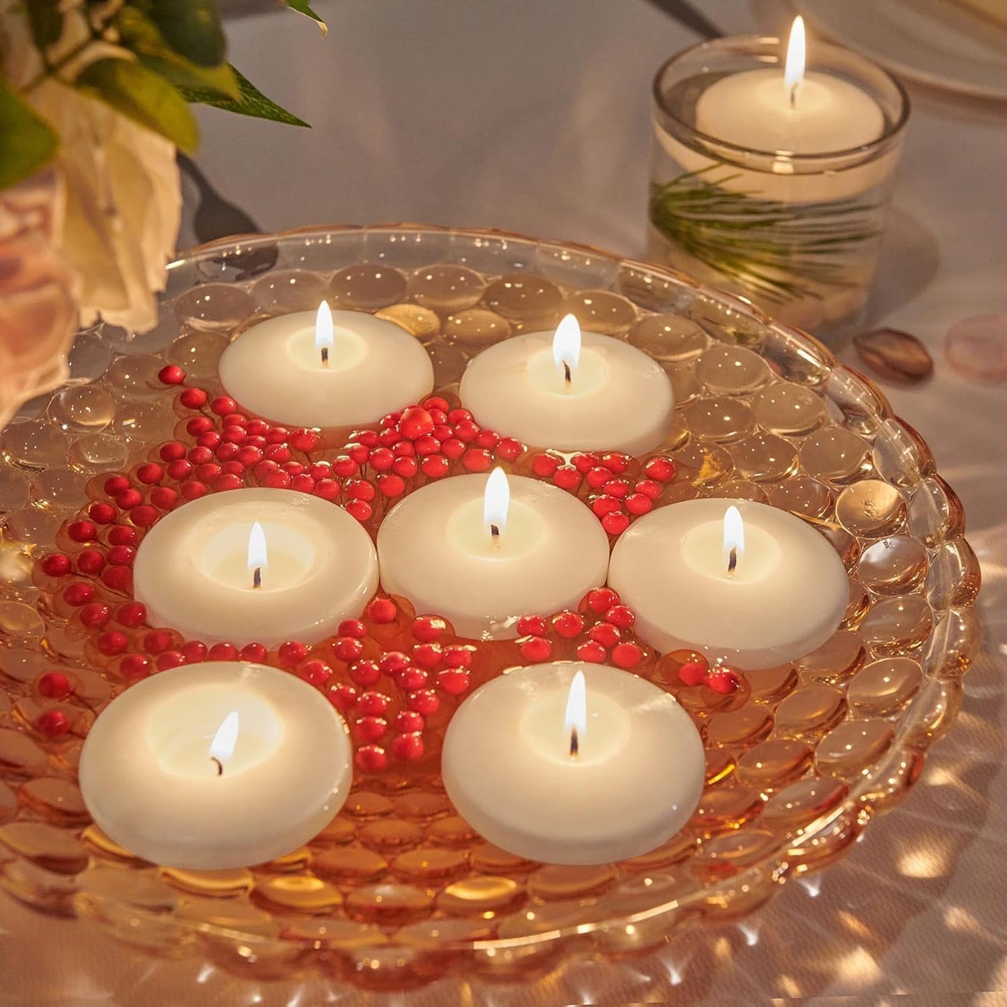 Set of 24， 3-inch Floating Candles, White Smoke-Free and odorless, Burning continuously for 8-9 Hours, Suitable for Valentine's Day, Weddings, Holidays, Home Decoration