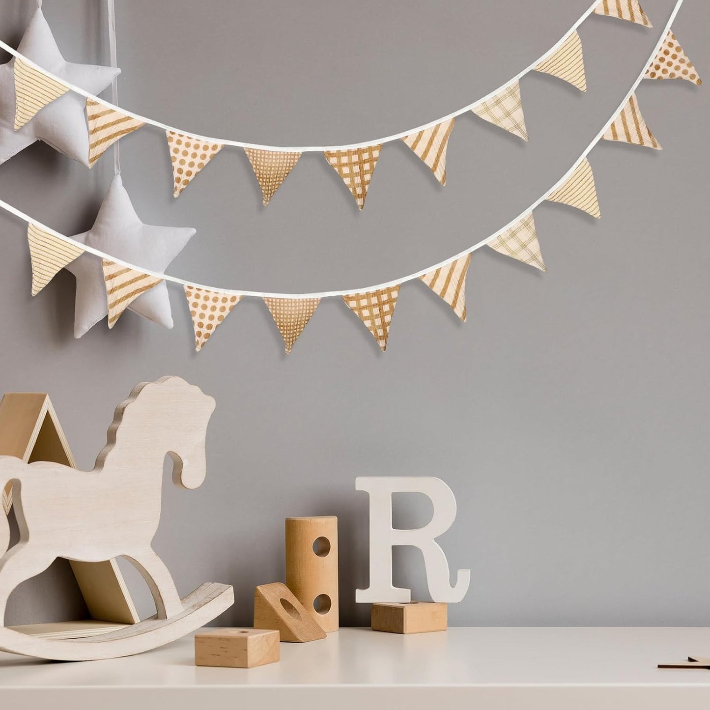 Oudain 15.5 ft Pennant Banner Flags, 2 Pcs Nursery Garland Triangle Bunting Flag Baby Banner for Nursery Decor Baby Birthday Boho Wedding Shower Party Event, Each 7.75 ft(Vivid Color)