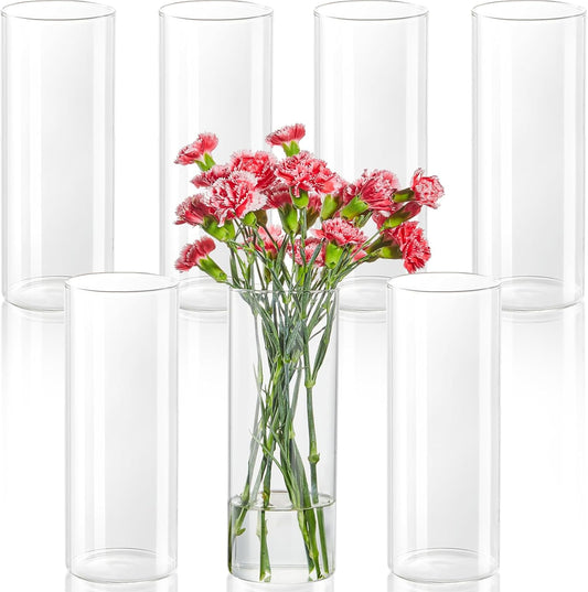 7pcs Glass Cylinder Vases for Centerpieces - 10 Inch Tall Glass Vases for Flower, Clear Flower Vase Bulk Floating Candle Vase for Table Centerpiece Wedding Home Décor