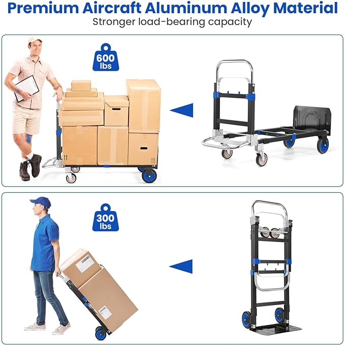 3-in-1 Folding Hand Trucks, 600Lbs Convertible Hand Truck Dolly, Heavy Duty - Image 5
