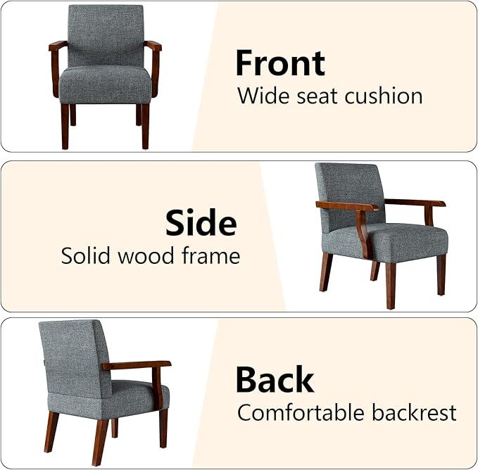 2PCS Accent Chairs with Table Set, Fabric Upholstered Modern Accent Armchair - Image 3