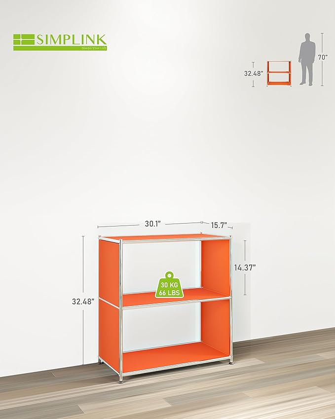 32-Inch 2-Tier Metal Bookcase, Open Shelf Storage Organizer - Image 3