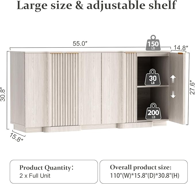 Brafab Buffet Cabinet, Wood Fluted Credenza - Image 2