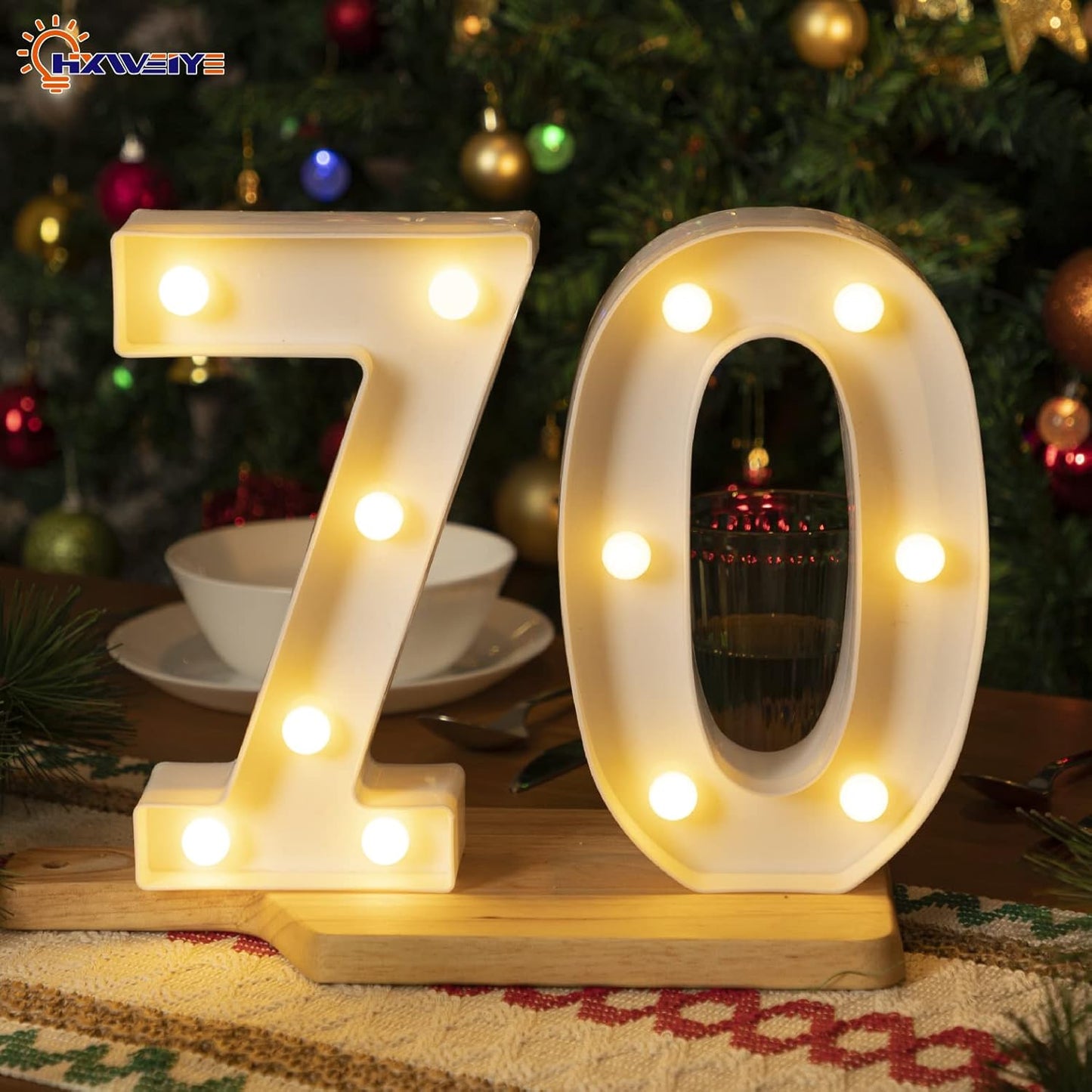 HXWEIYE Marquee Light Up Numbers-7, Led Large Numbers Letters Sign 26 Alphabet and 10 Number for Party Décor, Light Up Letters Battery Powered Warm White Christmas Decoration Numbers Light
