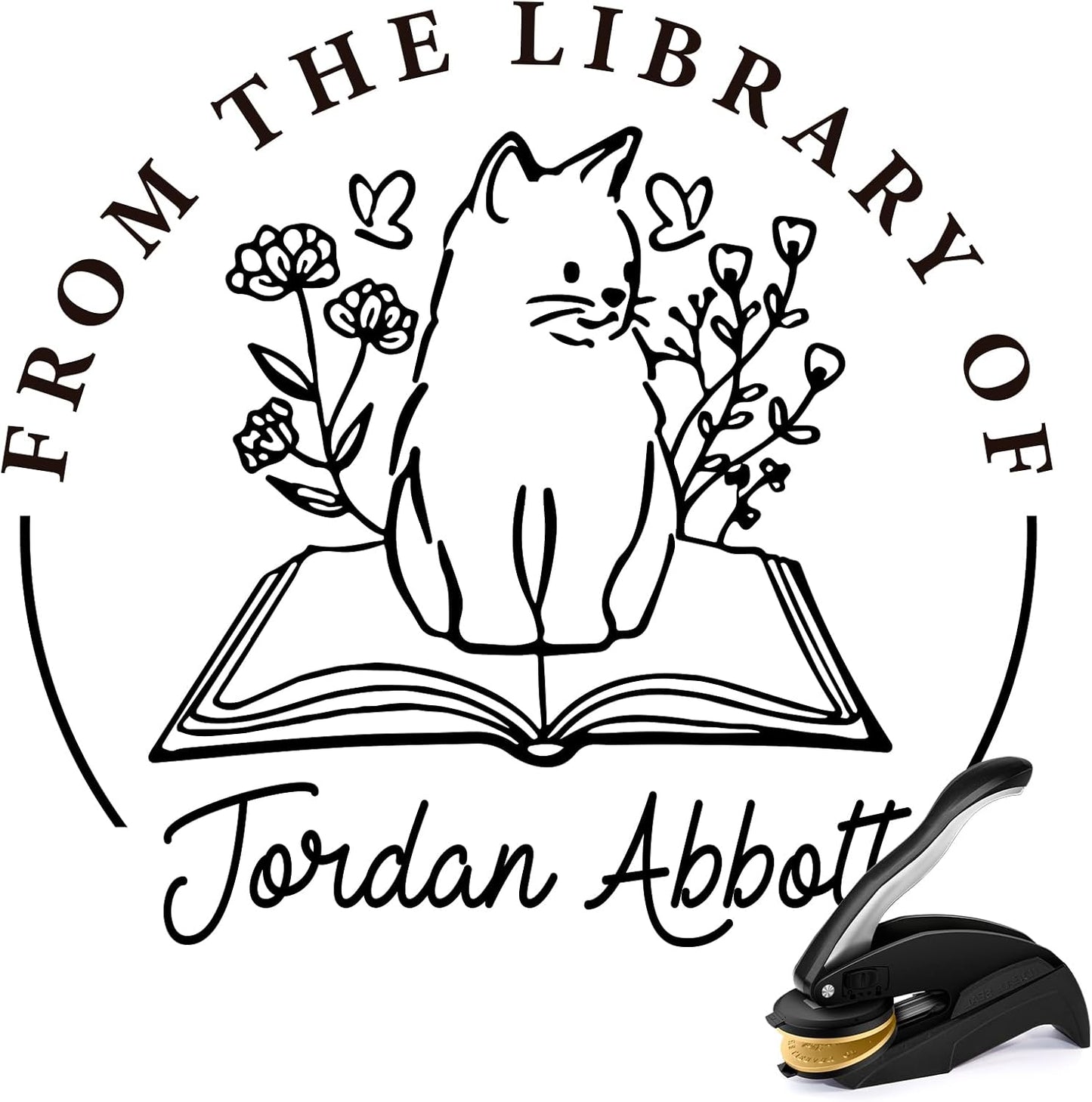 Personalized Book Embosser - Custom Library Stamp, Personal Gifts for Book Lovers, Readers, Teachers (Cat-27)