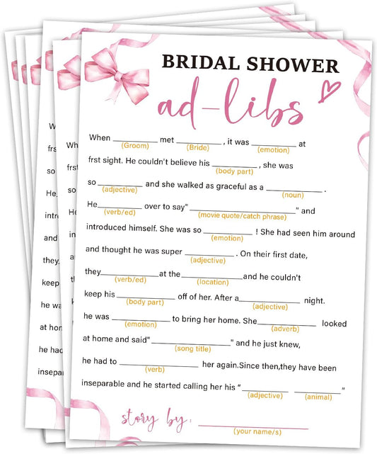 Bridal Shower Games 30 Guests, Ad-Libs Bridal Shower Wedding Games for Reception, Rehearsal Dinner Engagement Party Activities Game Card/HL 007