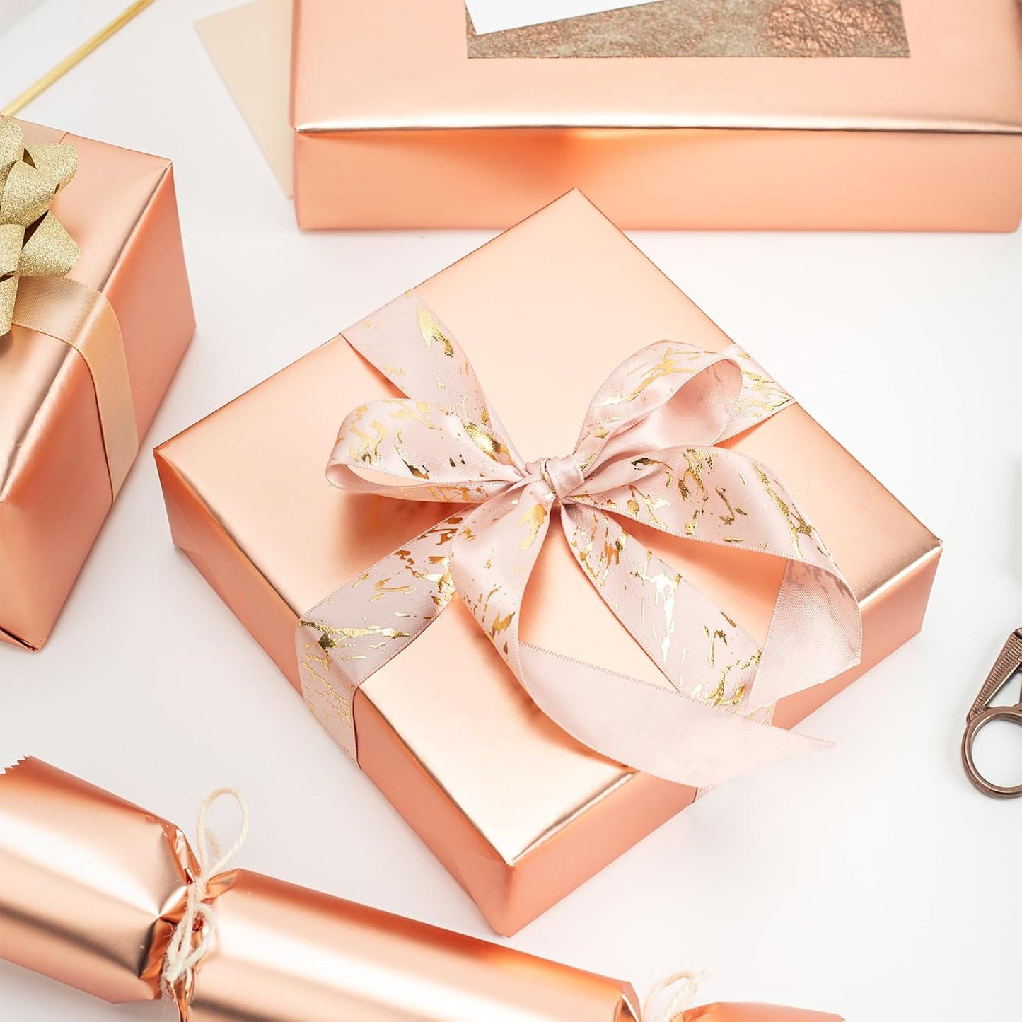 Garbendy Rose Gold Wrapping Paper Roll - Solid Color Metallic Paper Perfect for Birthday, Wedding, Baby Shower, Party - 17 Inch X 33 Feet