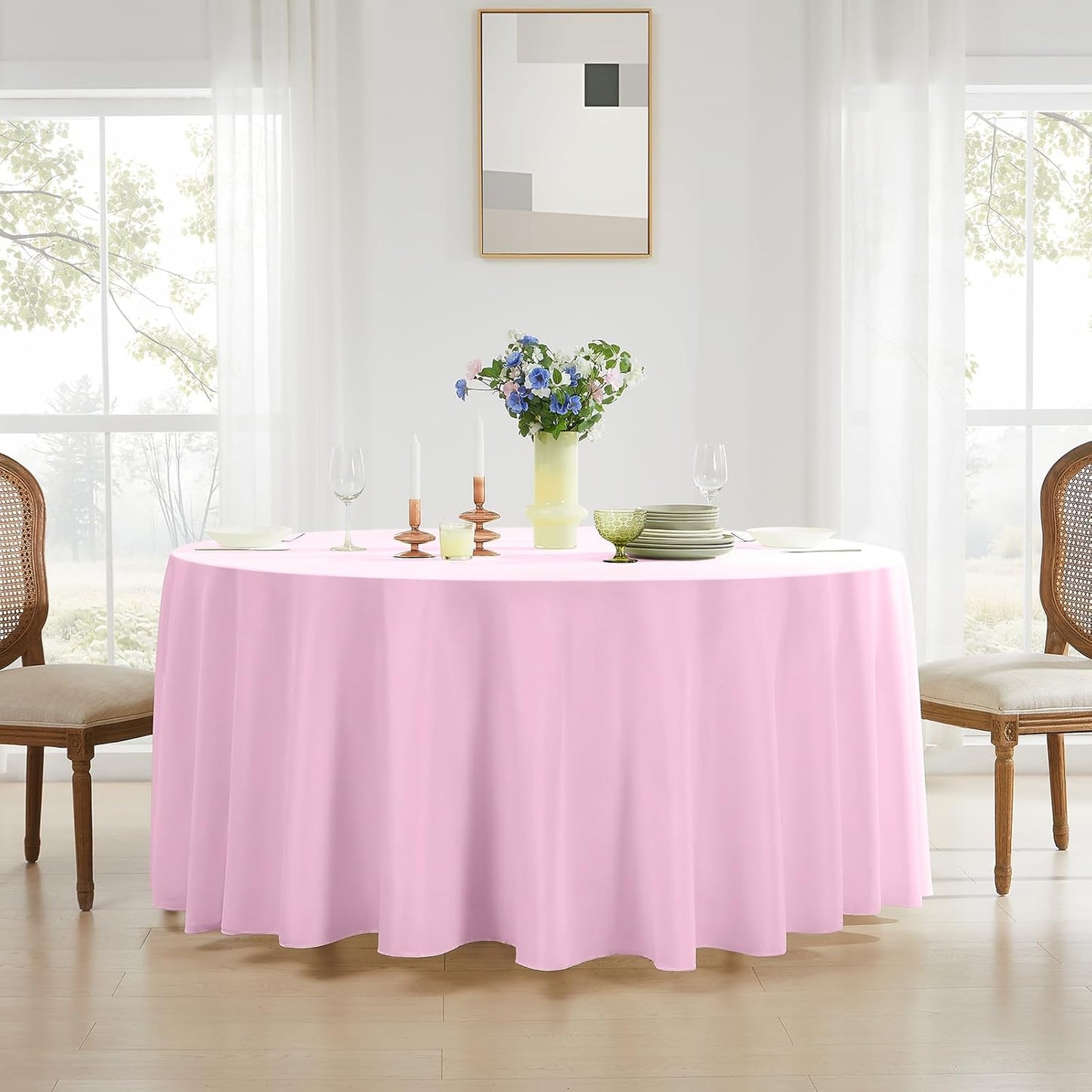 Round Tablecloth 120 Inch 6 Pack Pink Tablecloths Washable Decorative Linen Polyester Table Clothes Cover for Dining Table Banquets Buffet Parties and Wedding