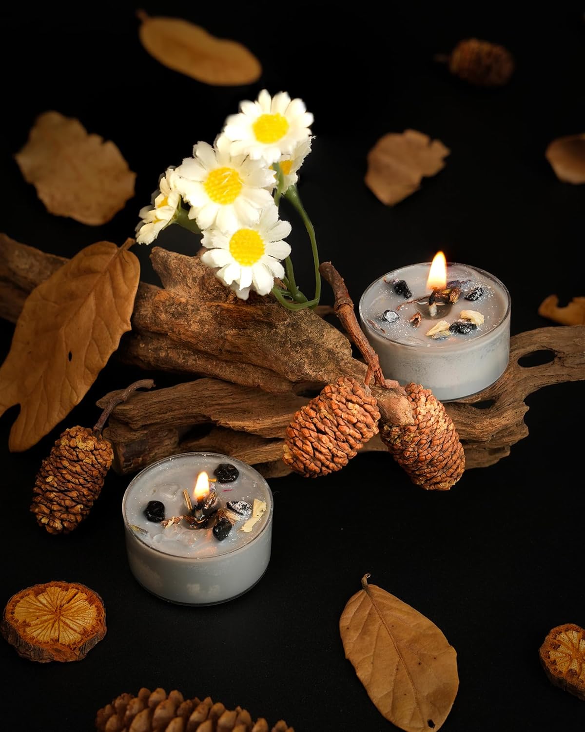 Tealight Soy Candles with Crystals And Herbs, Handmade Energy Candles, Healing Crystal Soy Candles, Aromatherapy Candles. (Grey)