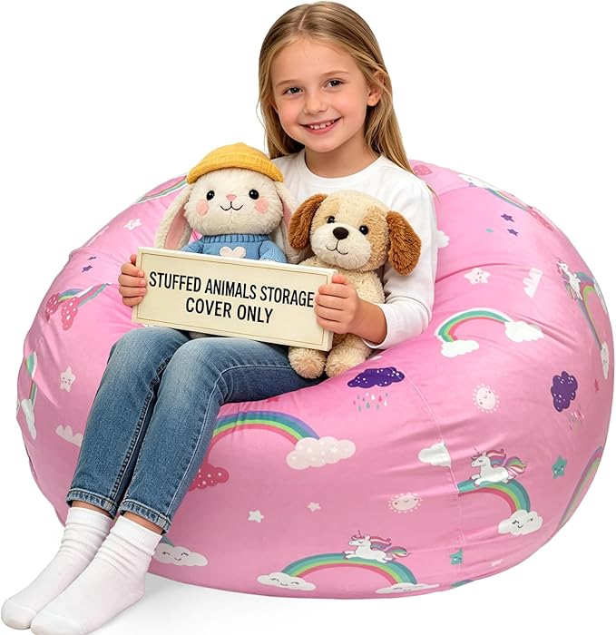 Lukeight Unicorns Stuffed Animals Storage Bean Bag Chair Cover by Lukeight