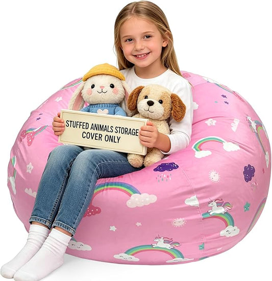 Lukeight Unicorns Stuffed Animals Storage Bean Bag Chair Cover by Lukeight