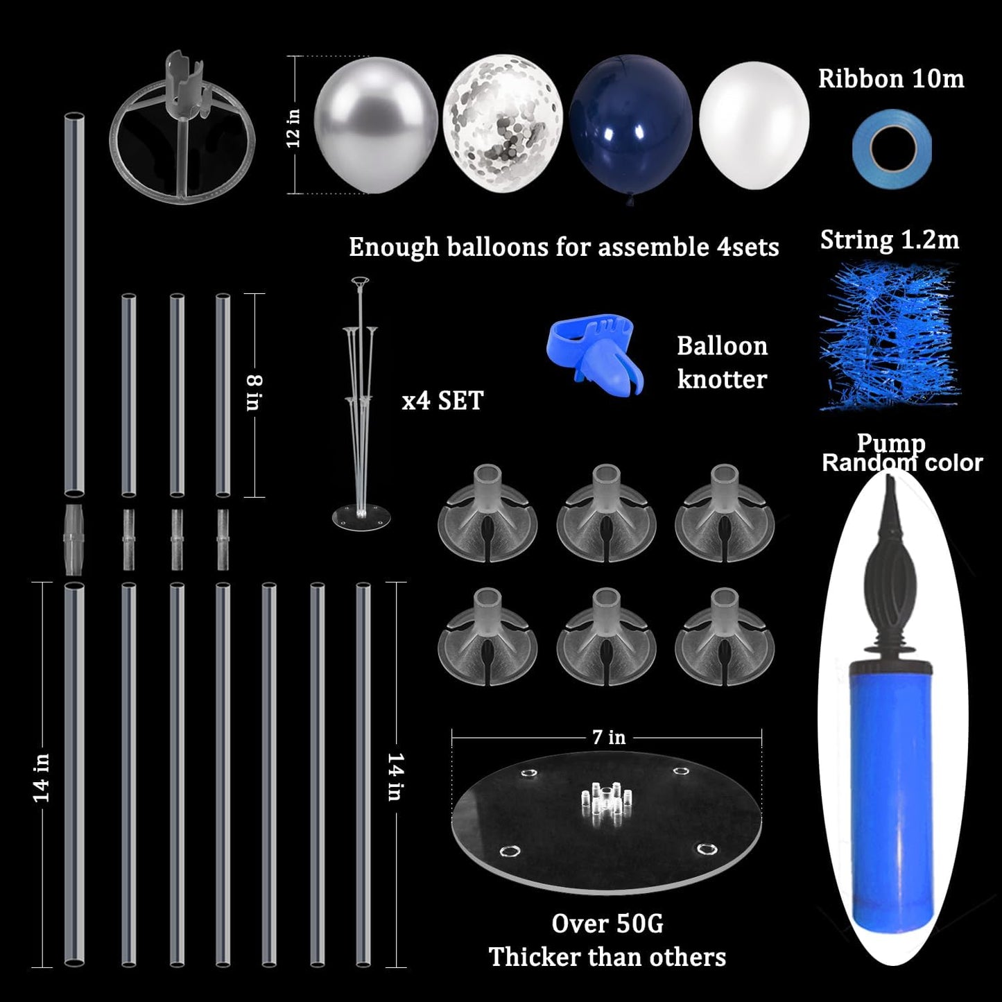 Balloon Stand with Silver and Navy Blue Balloons, Centerpiece Table Decorations for Birthday Wedding Anniversary New Year Graduation Decorations Class of 2025(Silver navy set4)