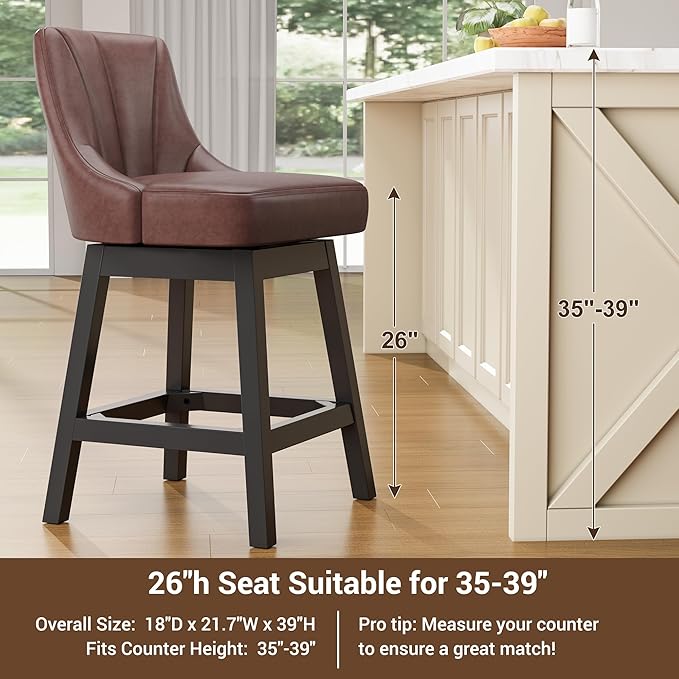 YaFiti Swivel Bar Stools Set of 3, 26 Inch Counter Height Bar Stools - Image 6