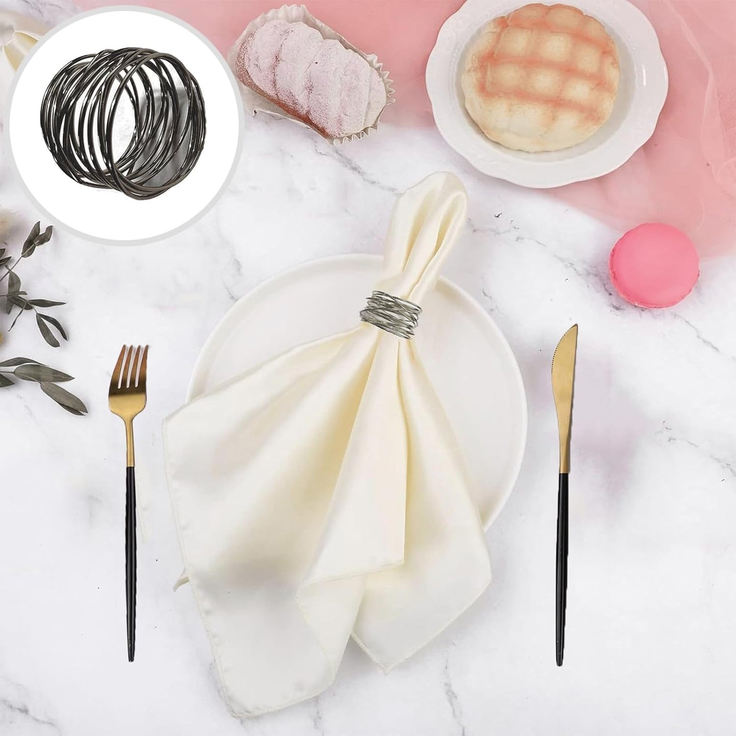 Black Napkin Rings - 6 PCS Metal Napkin Rings(Twisted Wire) Napkin Holders Buckles for Family Dinner, Wedding, Party,Table Decorations