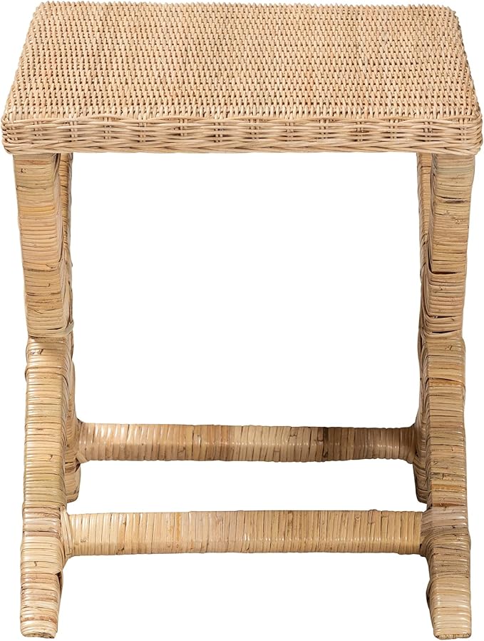Bali & pari Farica Modern Bohemian Natural Rattan and Mahogany Accent Bench - Image 5