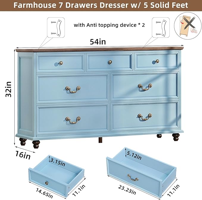 Joaxswe Farmhouse 54" 7 Drawers Dresser - Image 2