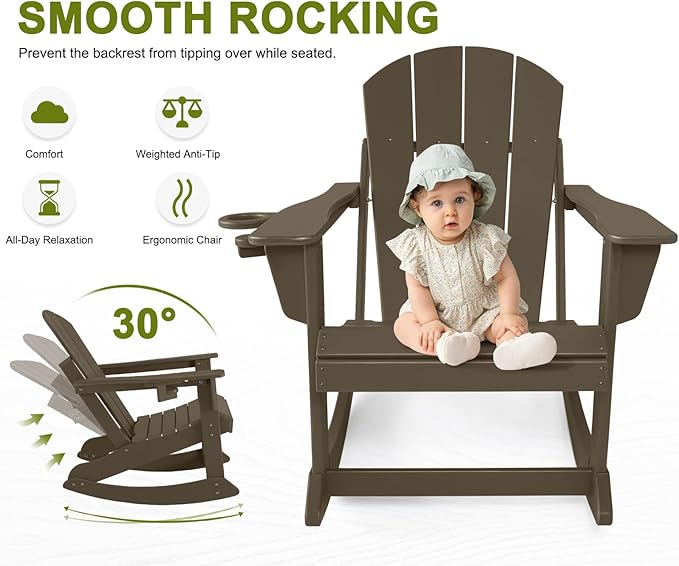 Outdoor Rocking Chairs Set of 2, HDPE Poly All-Weather Patio Rocking Chairs - Image 5