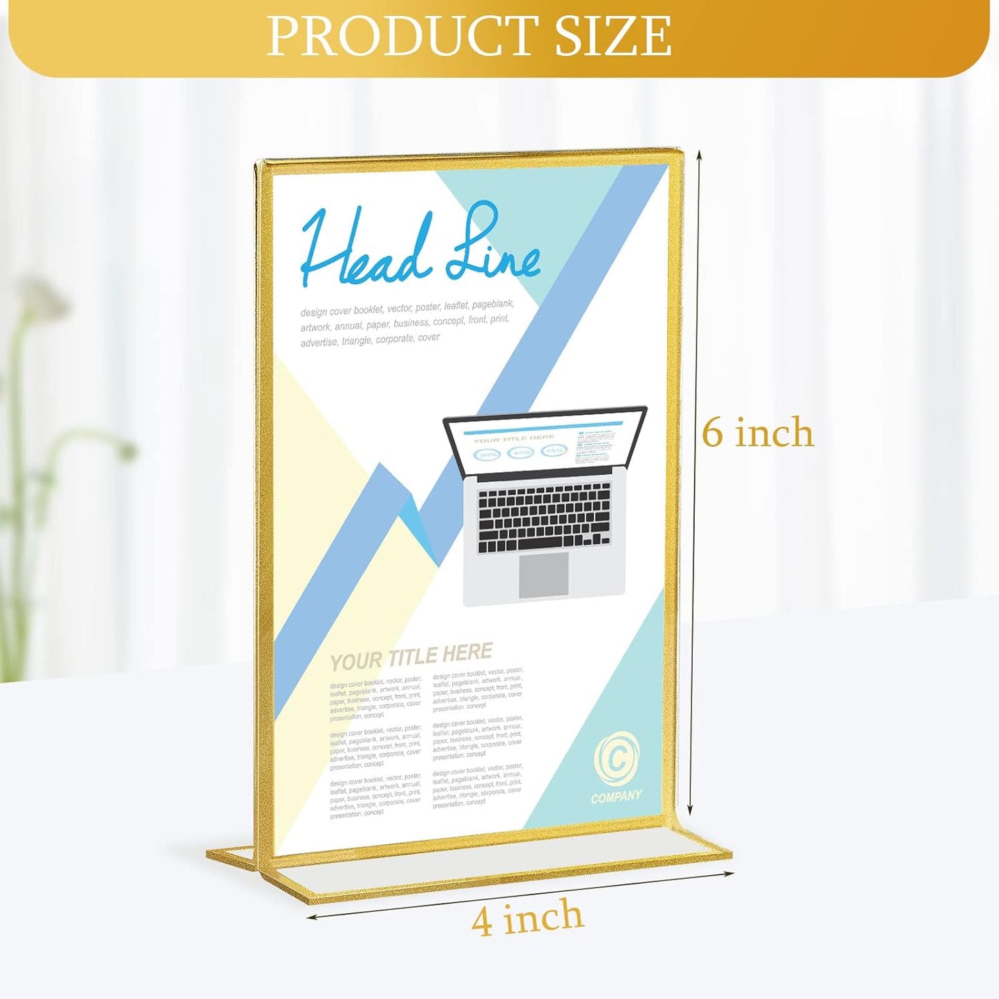 Hoteam 18 Pack Acrylic Sign Holder 4 x 6 Inch Gold Frames Wedding Table Number Holders, Double Sided Picture Frame Clear Display Menu Stand for Home Photo Flyers Wedding Party (Vertical)