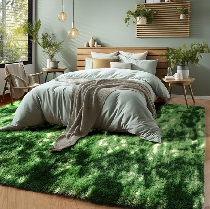 PAGISOFE Area Rugs for Bedroom 4x6, Fluffy Dark Green Rugs for Living Room - Image 5