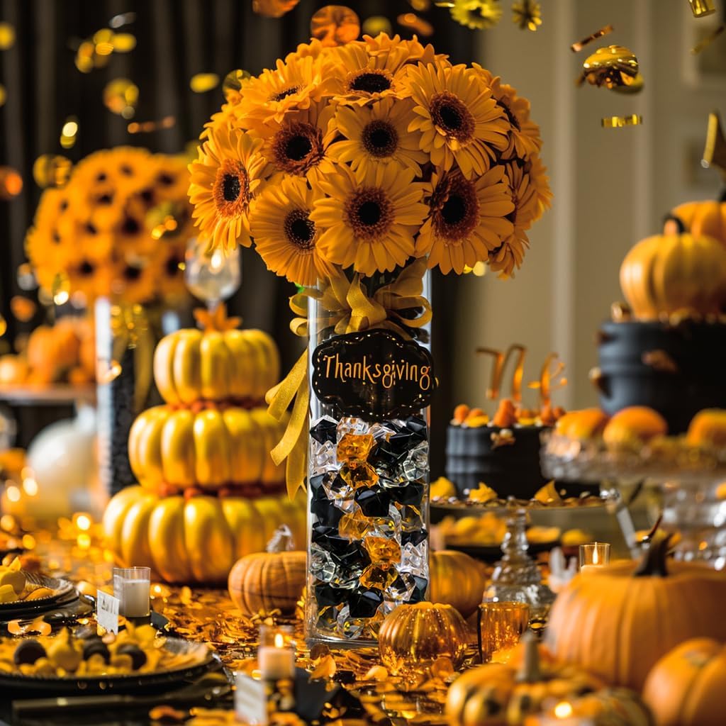 HappyFiller Halloween Decoration Acrylic Gems Fake Crystal Cubes Jewels Rocks for Vase Fillers, Centerpieces,Party Decor Ice Stones Table Scatter,Orange,Black and White,14 OZ