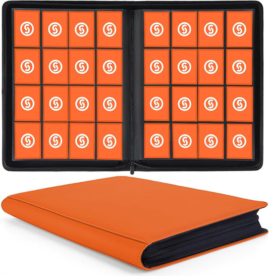1000+ Pockets Trading Card Binder, Premium 16 Pocket Card Binder, Ringless Side Loading Collection Album Holder Folders for MTG, TCG, Game Cards & Sports Cards (Orange)